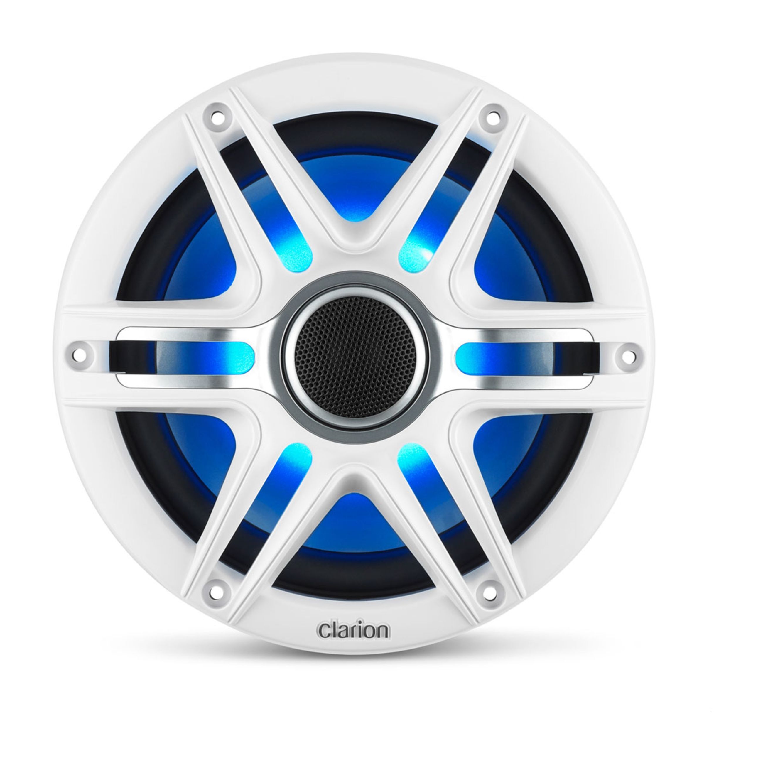 Clarion Cmsp Marine Speakers - 7.7" With Led And White And Gray Sport Grille (Cmsp-771Rgb-Swg)