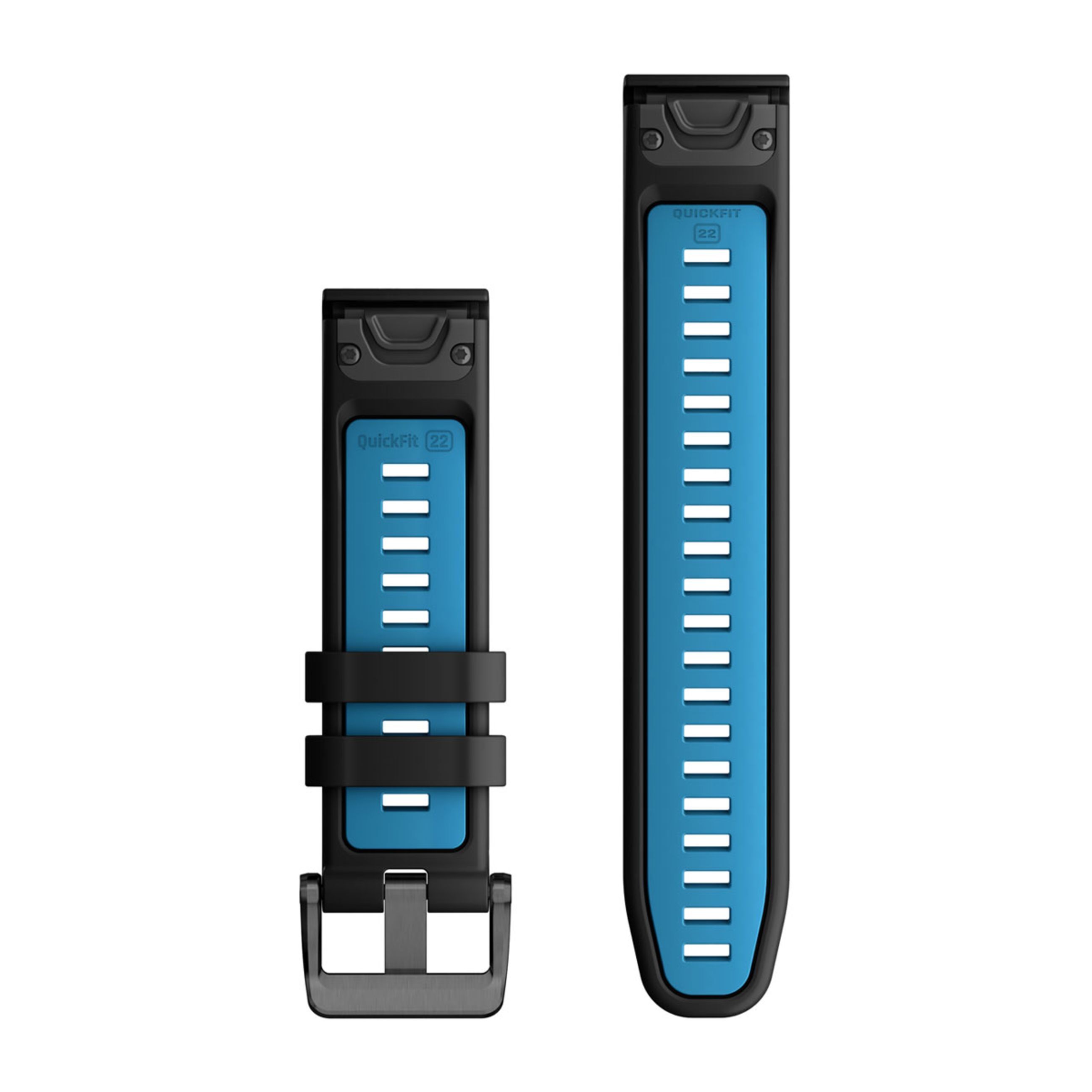 Alternative view of Quickfit 22 Watch Straps - Black/Cirrus Blue Silicone